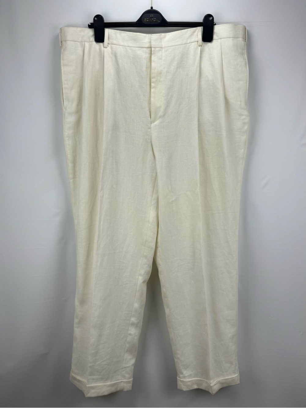 Men's Cream 100% Linen Pleated Dress Pants 42x30